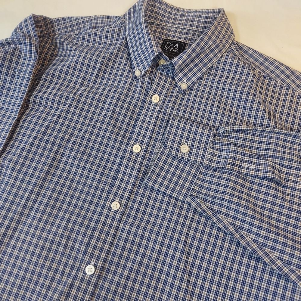 Jos. A. Bank Traveler Travel Tech Shirt Mens Large Blue Check Traditional Fit